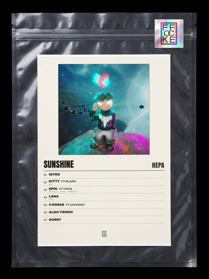 Póster de Sunshine de Hepa en una bolsa sellada con sticker FFOCKE