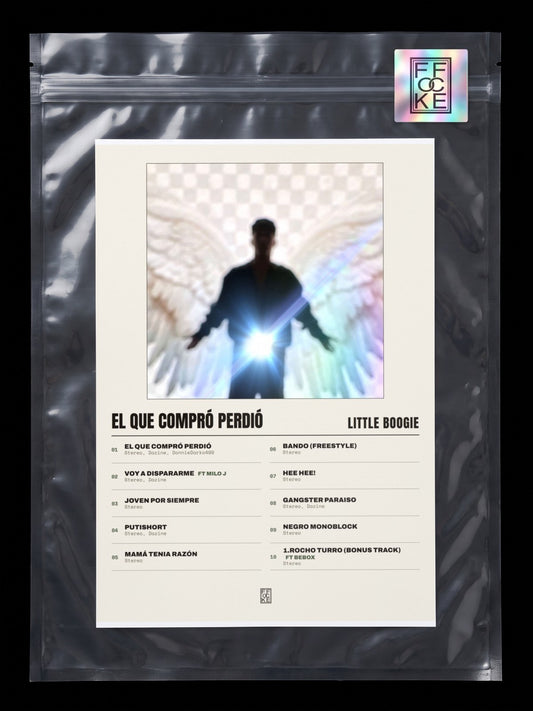 Póster de EL QUE COMPRÓ PERDIÓ de Little Boogie en una bolsa sellada con sticker FFOCKE