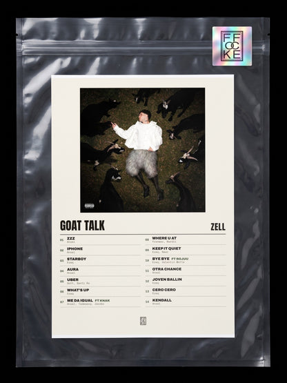 Póster de GOAT TALK de Zell en una bolsa sellada con sticker FFOCKE