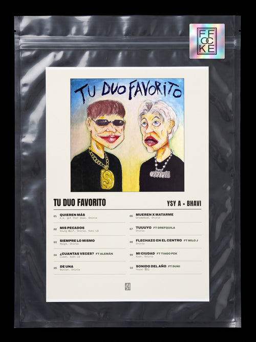 Póster de TU DUO FAVORITO de YSY A × Bhavi en una bolsa sellada con sticker FFOCKE