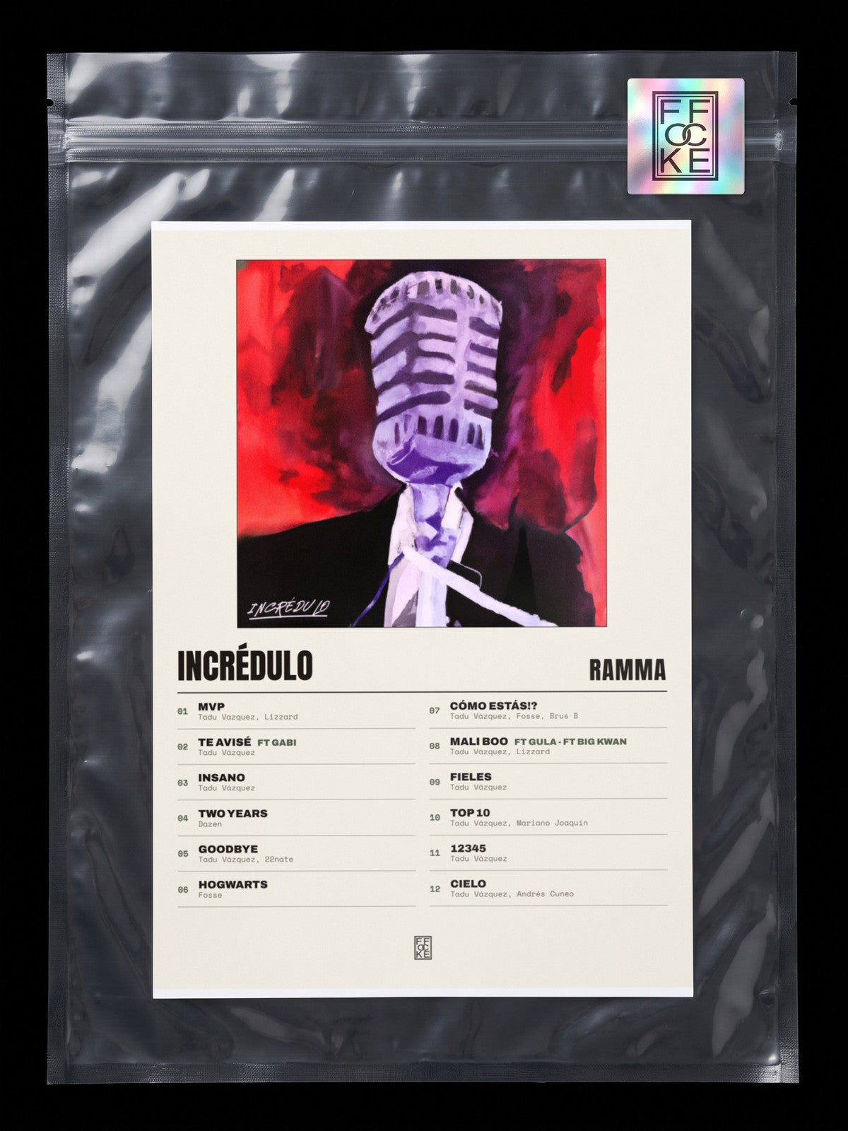 Póster de Incrédulo de Ramma en una bolsa sellada con sticker FFOCKE