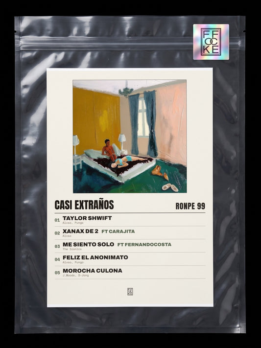 Póster de Casi extraños de Ronpe 99 en una bolsa sellada con sticker FFOCKE