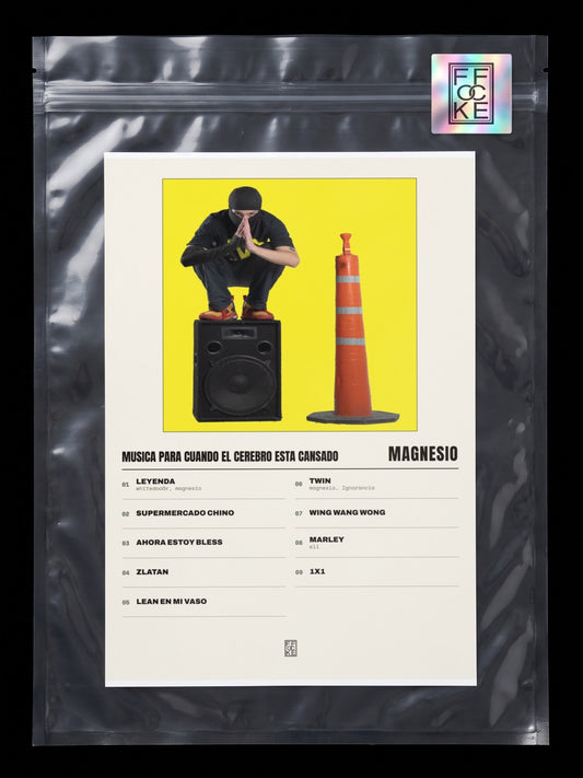 Póster de Musica para Cuando el Cerebro Esta Cansado de magnesio en una bolsa sellada con sticker FFOCKE