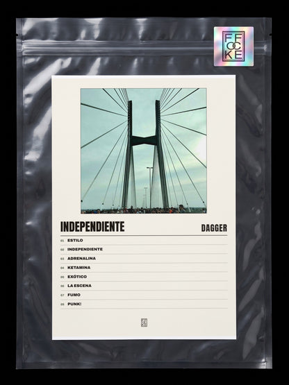 Póster de Independiente de Dagger en una bolsa sellada con sticker FFOCKE