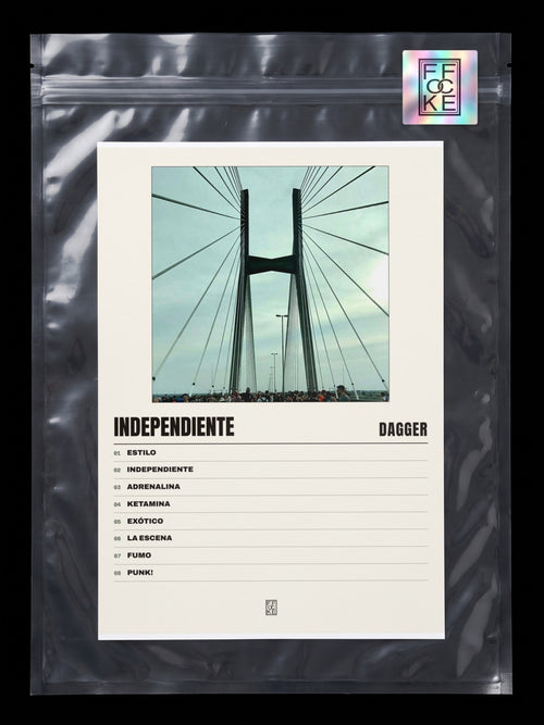 Póster de Independiente de Dagger en una bolsa sellada con sticker FFOCKE