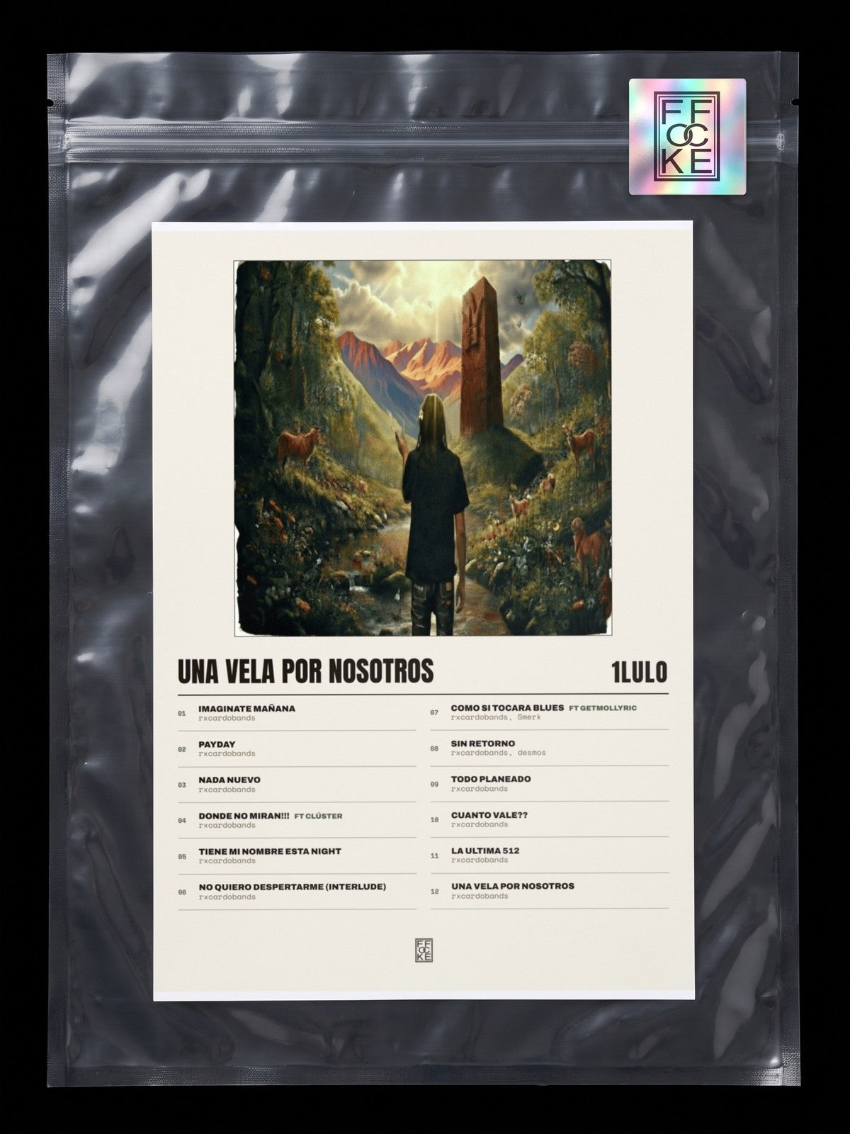 Póster de UNA VELA POR NOSOTROS de 1lulo en una bolsa sellada con sticker FFOCKE