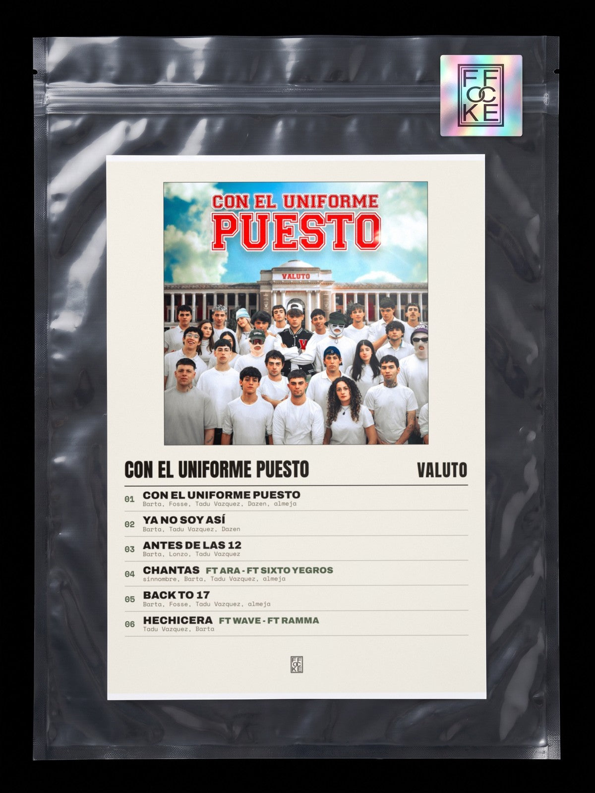 Póster de CON EL UNIFORME PUESTO de Valuto en una bolsa sellada con sticker FFOCKE