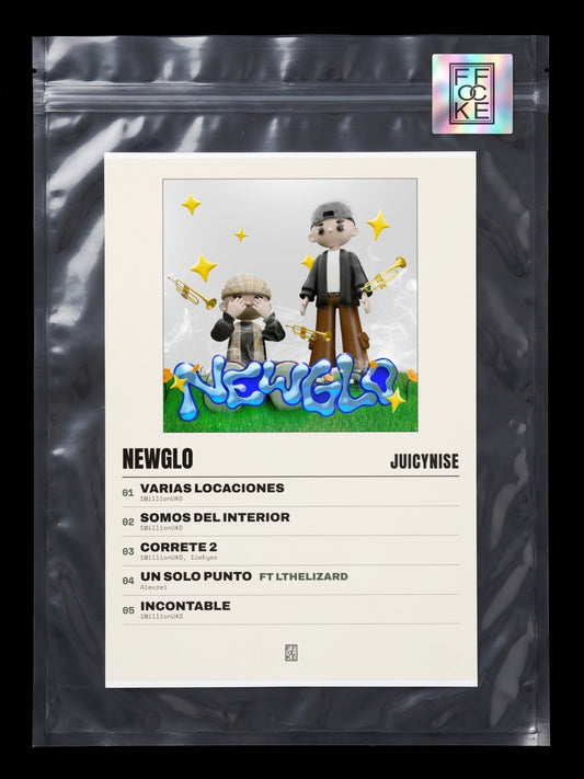 Póster de NewGlo de JuicyNise en una bolsa sellada con sticker FFOCKE