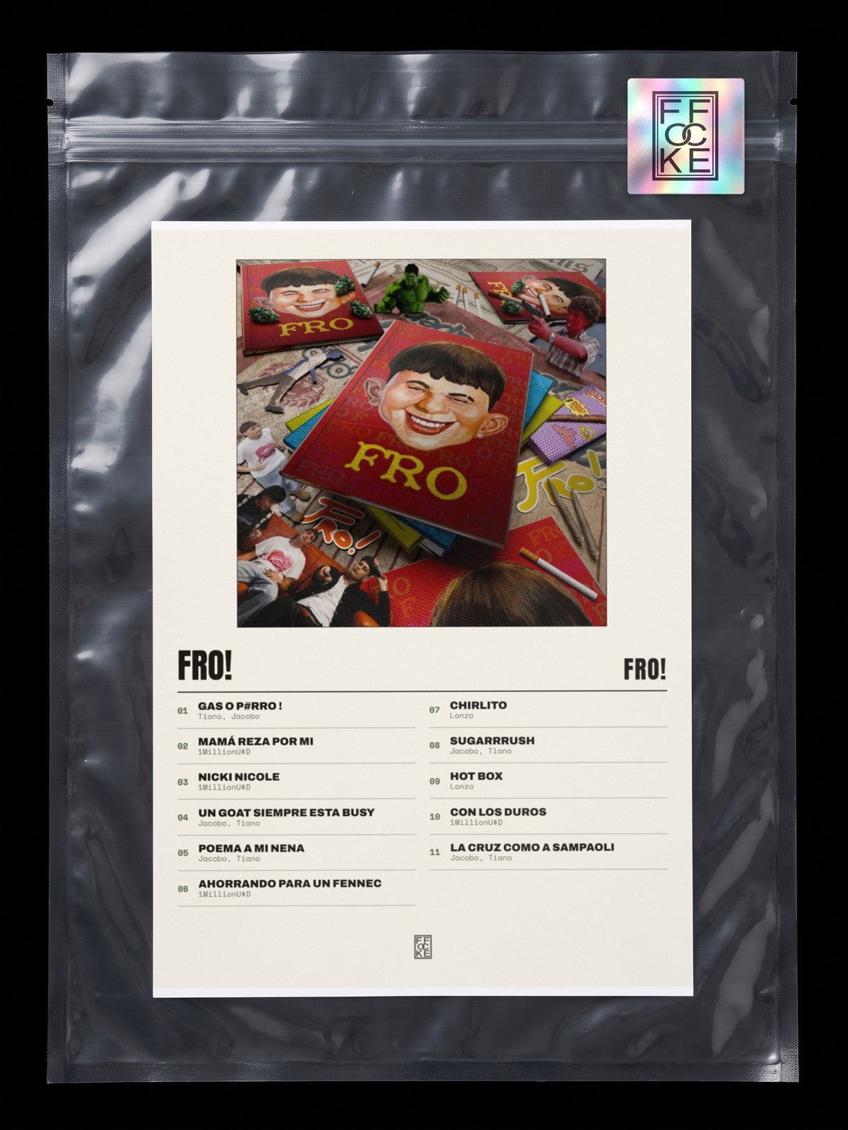 Póster de FRO! de FRO! en una bolsa sellada con sticker FFOCKE