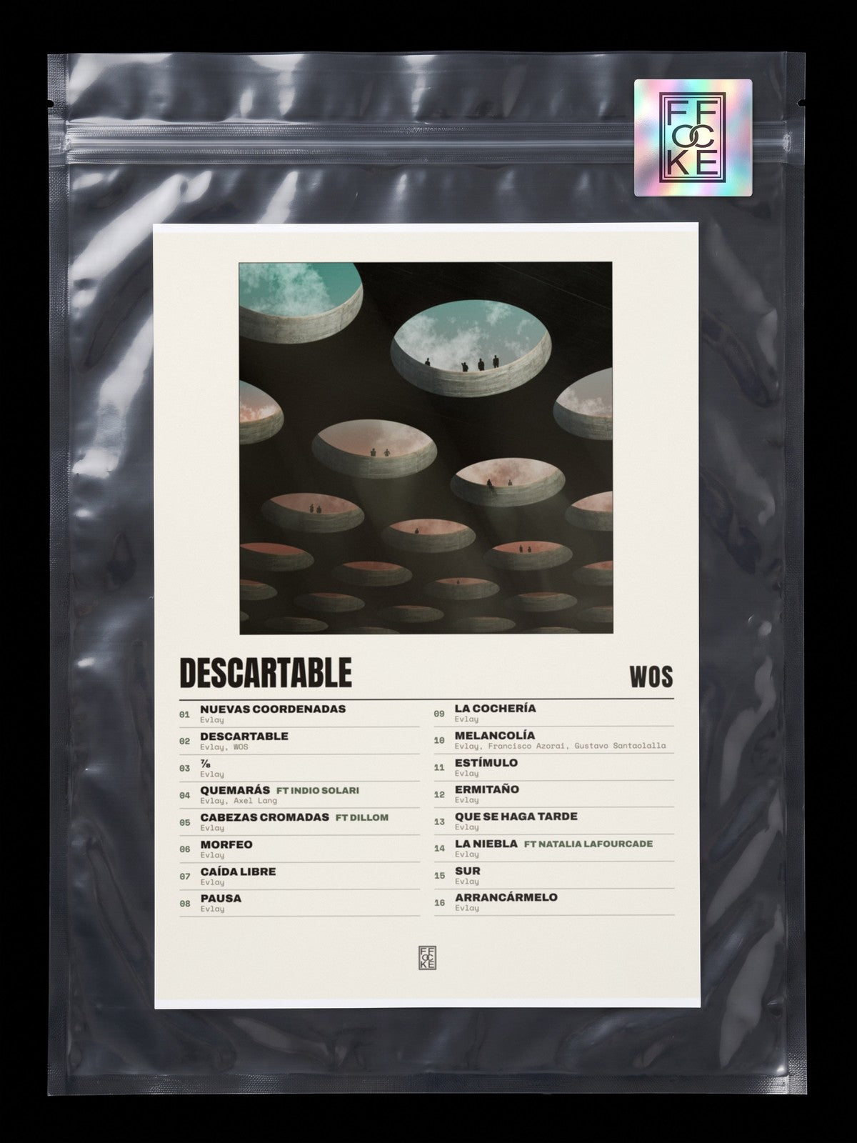 Póster de DESCARTABLE de WOS en una bolsa sellada con sticker FFOCKE