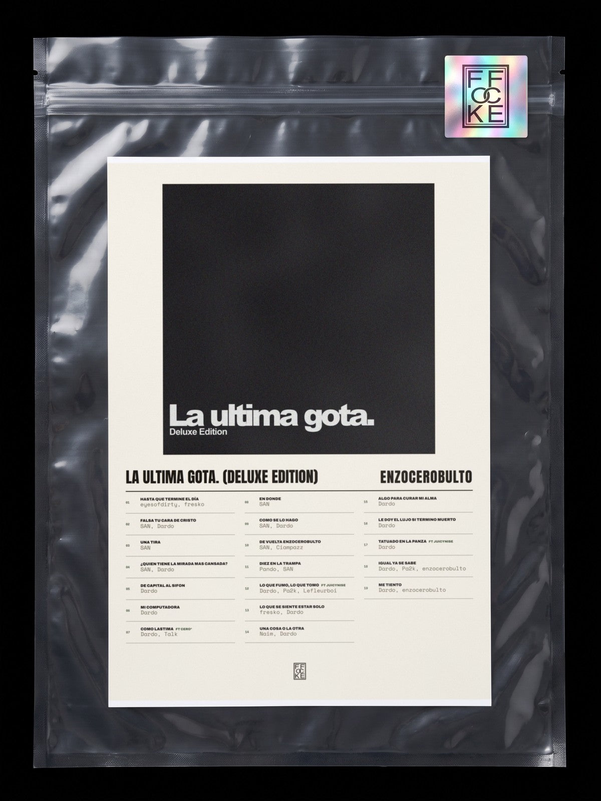 Póster de La ultima gota. (Deluxe Edition) de enzocerobulto en una bolsa sellada con sticker FFOCKE
