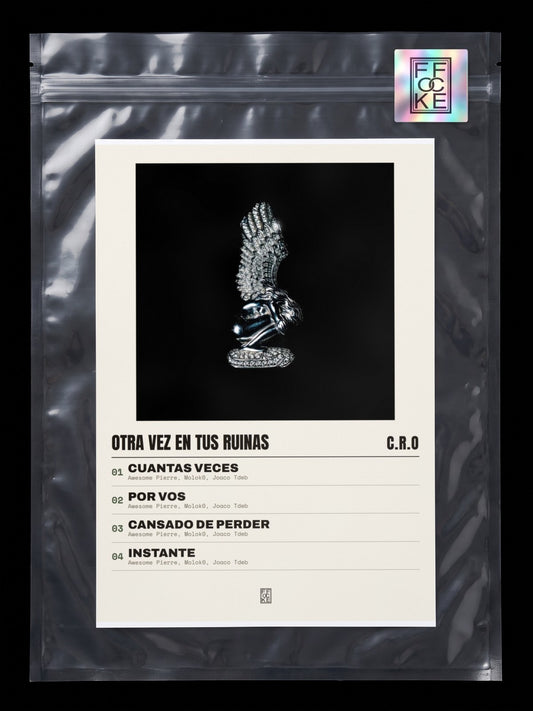 Póster de Otra vez en tus ruinas de C.R.O en una bolsa sellada con sticker FFOCKE