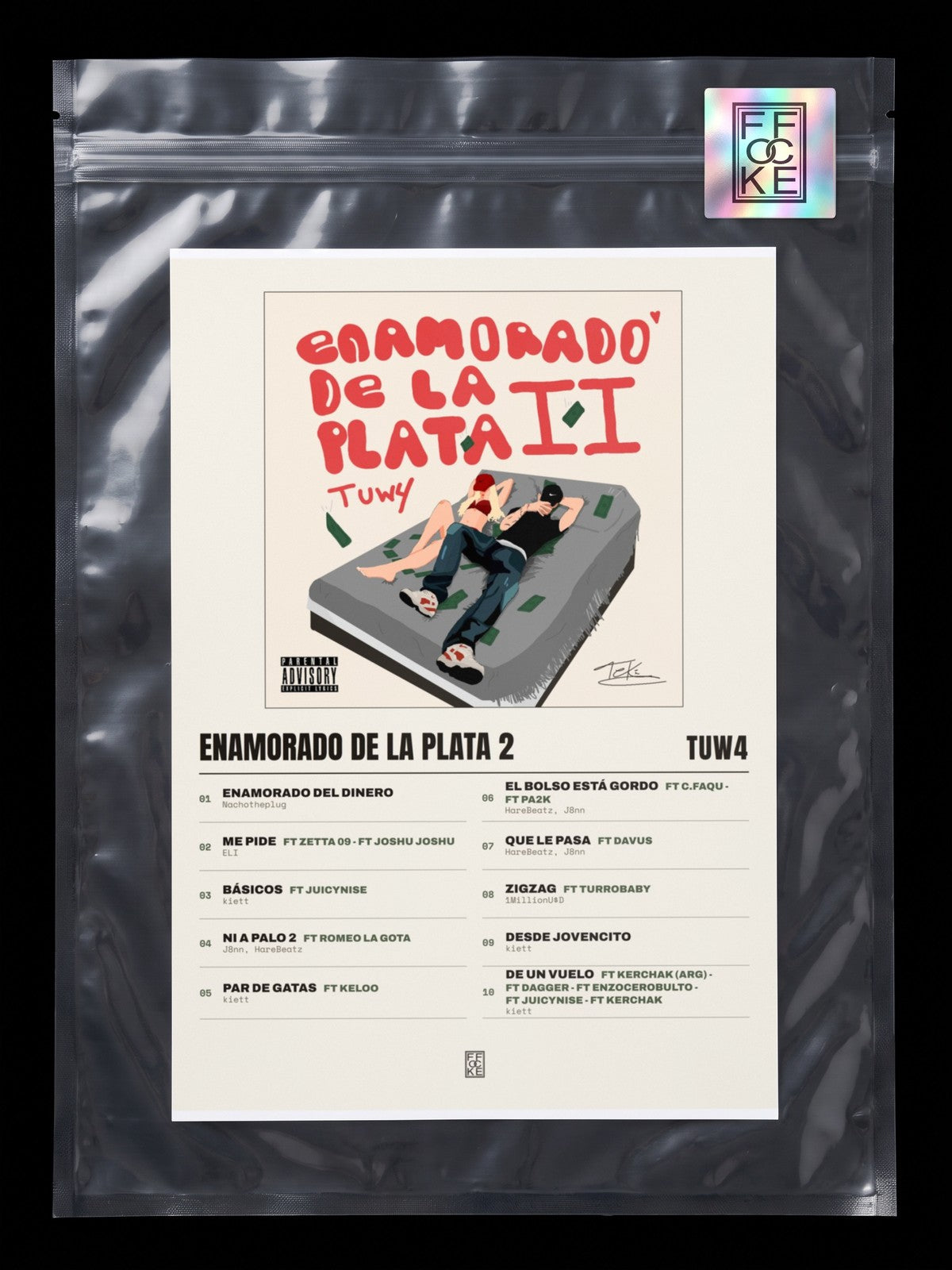Póster de ENAMORADO DE LA PLATA 2 de tuw4 en una bolsa sellada con sticker FFOCKE