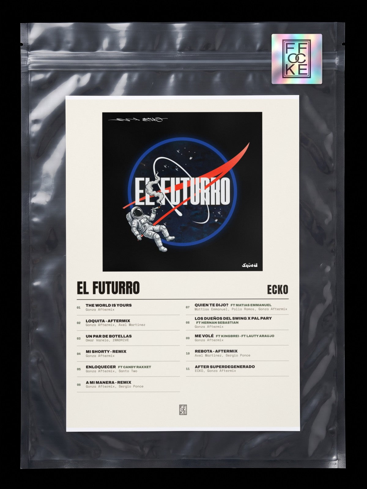 Póster de EL FUTURRO de ECKO en una bolsa sellada con sticker FFOCKE