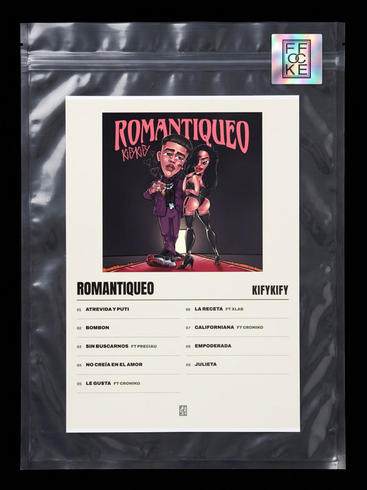 Póster de Romantiqueo de Kifykify en una bolsa sellada con sticker FFOCKE