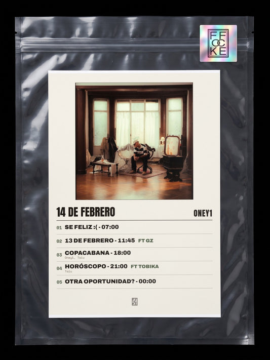 Póster de 14 de FEBRERO de Oney1 en una bolsa sellada con sticker FFOCKE