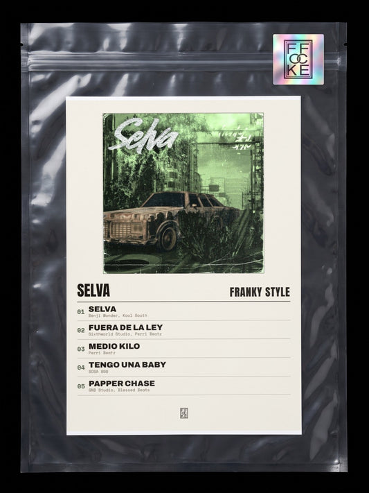 Póster de Selva de Franky Style en una bolsa sellada con sticker FFOCKE