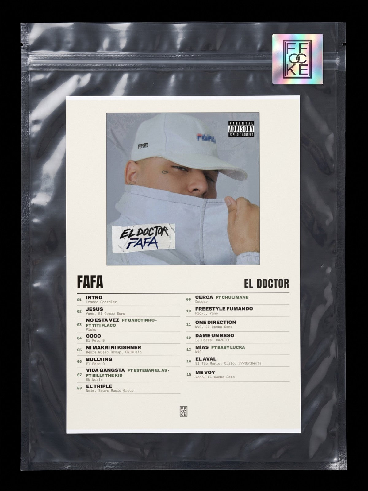 Póster de FAFA de El Doctor en una bolsa sellada con sticker FFOCKE