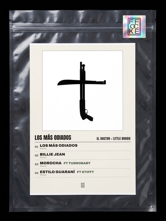 Póster de LOS MÁS ODIADOS de El Doctor × Little Boogie en una bolsa sellada con sticker FFOCKE