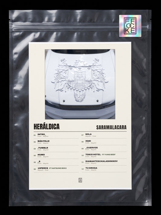 Póster de Heráldica de Saramalacara en una bolsa sellada con sticker FFOCKE