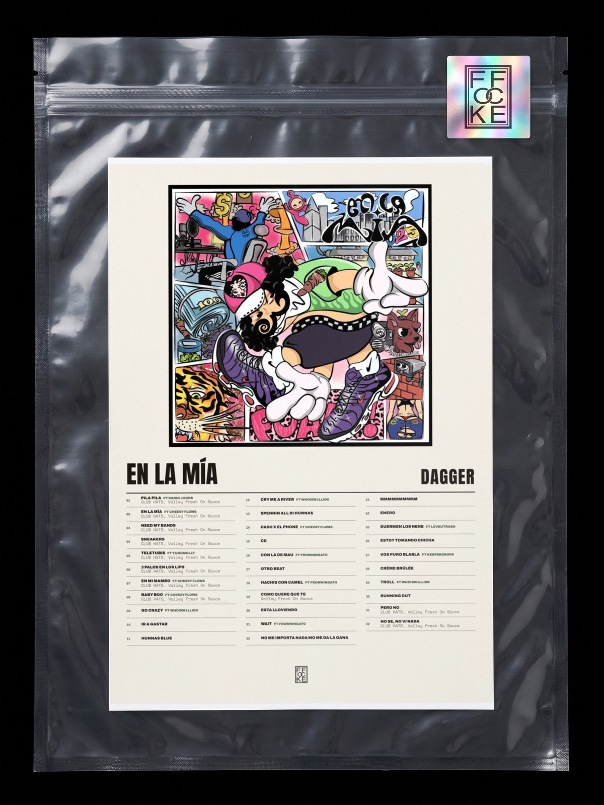 Póster de En la mía de Dagger en una bolsa sellada con sticker FFOCKE