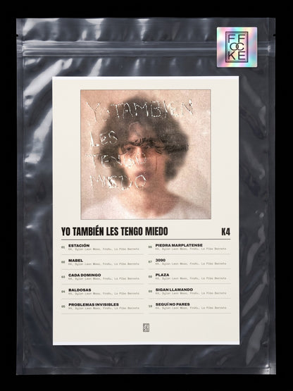 Póster de yo también les tengo miedo de K4 en una bolsa sellada con sticker FFOCKE