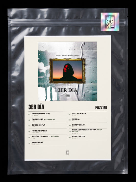 Póster de 3er Día de Fazzini en una bolsa sellada con sticker FFOCKE