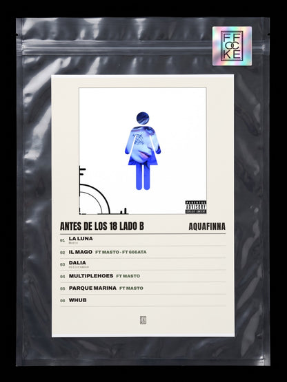 Póster de Antes de los 18 lado B de AQUAFINNA en una bolsa sellada con sticker FFOCKE