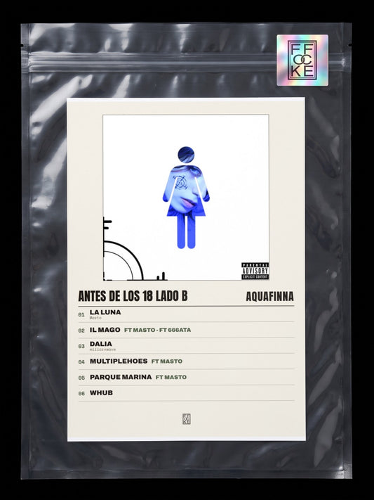 Póster de Antes de los 18 lado B de AQUAFINNA en una bolsa sellada con sticker FFOCKE