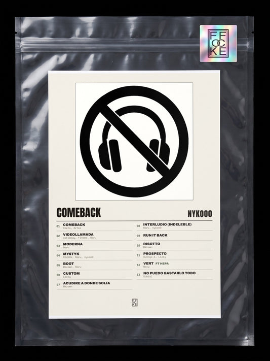 Póster de COMEBACK de nykoo0 en una bolsa sellada con sticker FFOCKE