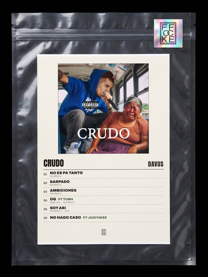 Póster de CRUDO de Davus en una bolsa sellada con sticker FFOCKE