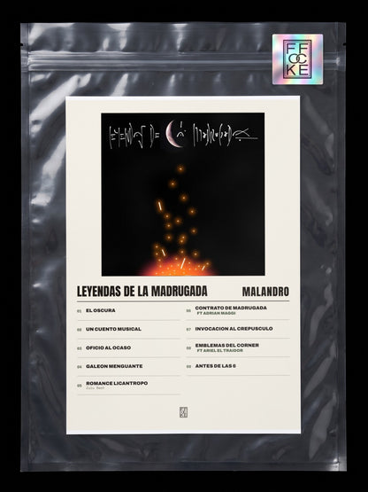 Póster de Leyendas De La Madrugada de Malandro en una bolsa sellada con sticker FFOCKE