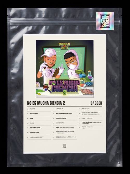 Póster de No es mucha ciencia 2 de Dagger en una bolsa sellada con sticker FFOCKE
