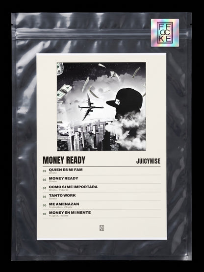 Póster de Money Ready de JuicyNise en una bolsa sellada con sticker FFOCKE