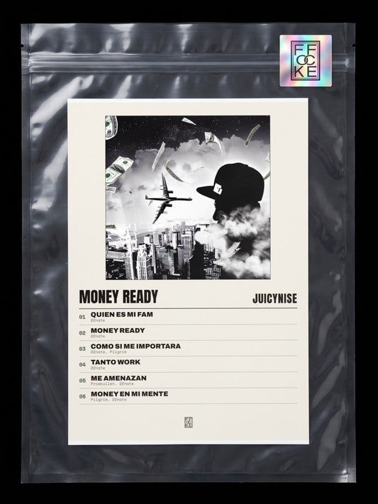 Póster de Money Ready de JuicyNise en una bolsa sellada con sticker FFOCKE