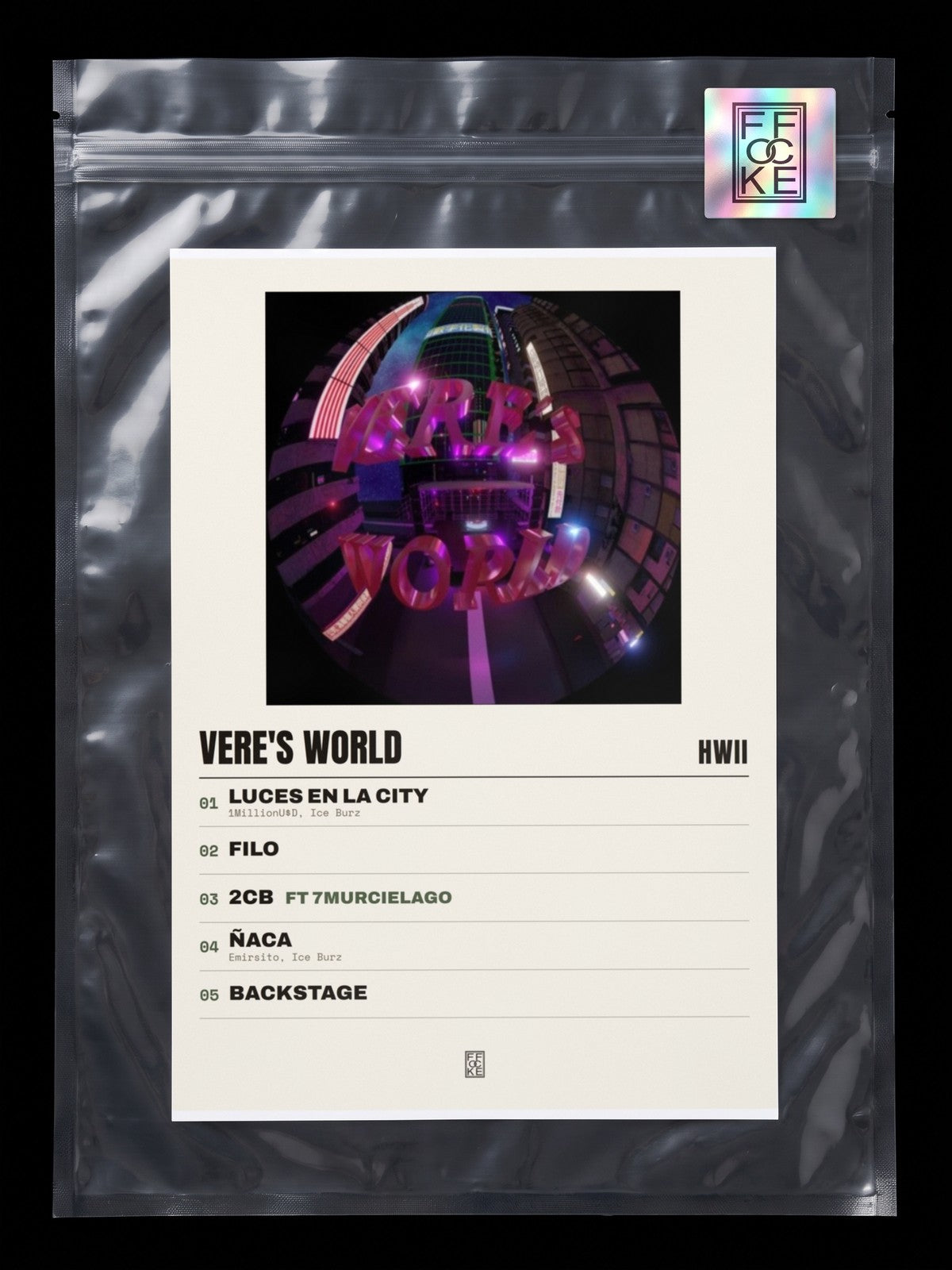 Póster de Vere's World de Hwii en una bolsa sellada con sticker FFOCKE