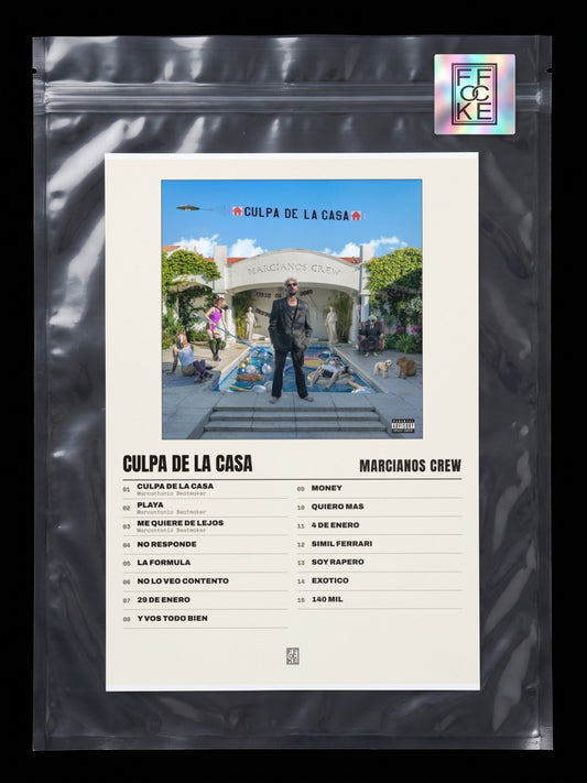 Póster de Culpa De La Casa de Marcianos Crew en una bolsa sellada con sticker FFOCKE