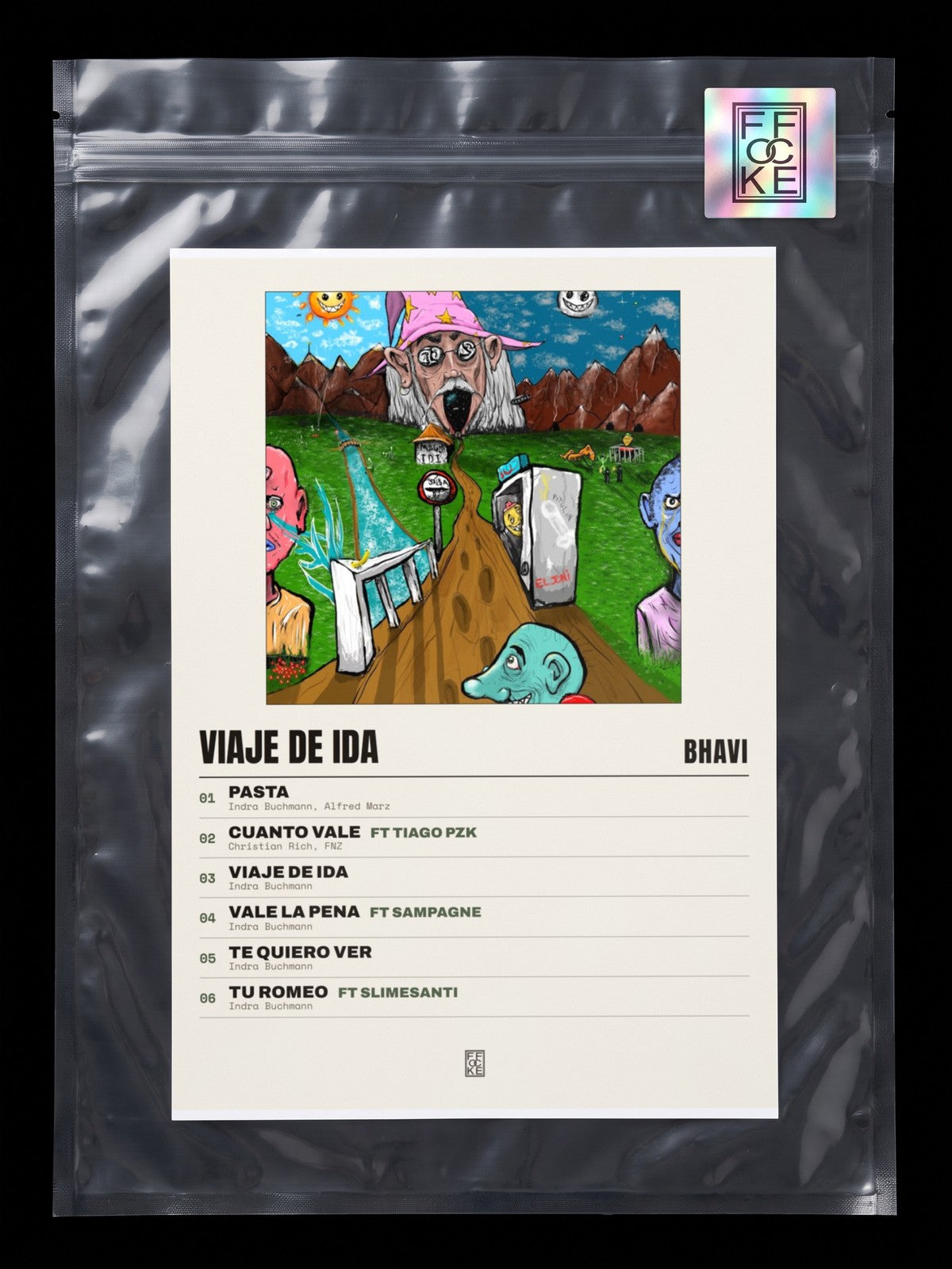 Póster de VIAJE DE IDA de Bhavi en una bolsa sellada con sticker FFOCKE