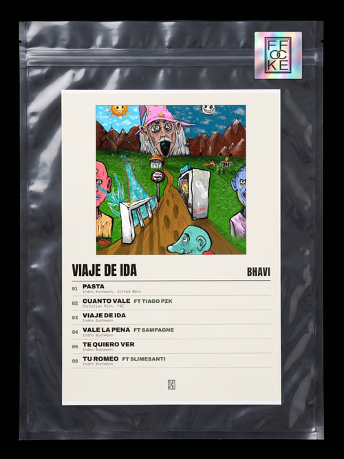 Póster de VIAJE DE IDA de Bhavi en una bolsa sellada con sticker FFOCKE