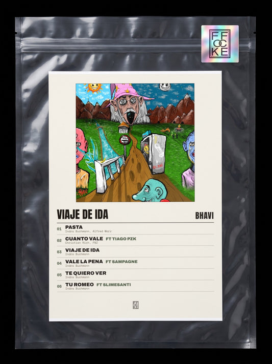 Póster de VIAJE DE IDA de Bhavi en una bolsa sellada con sticker FFOCKE