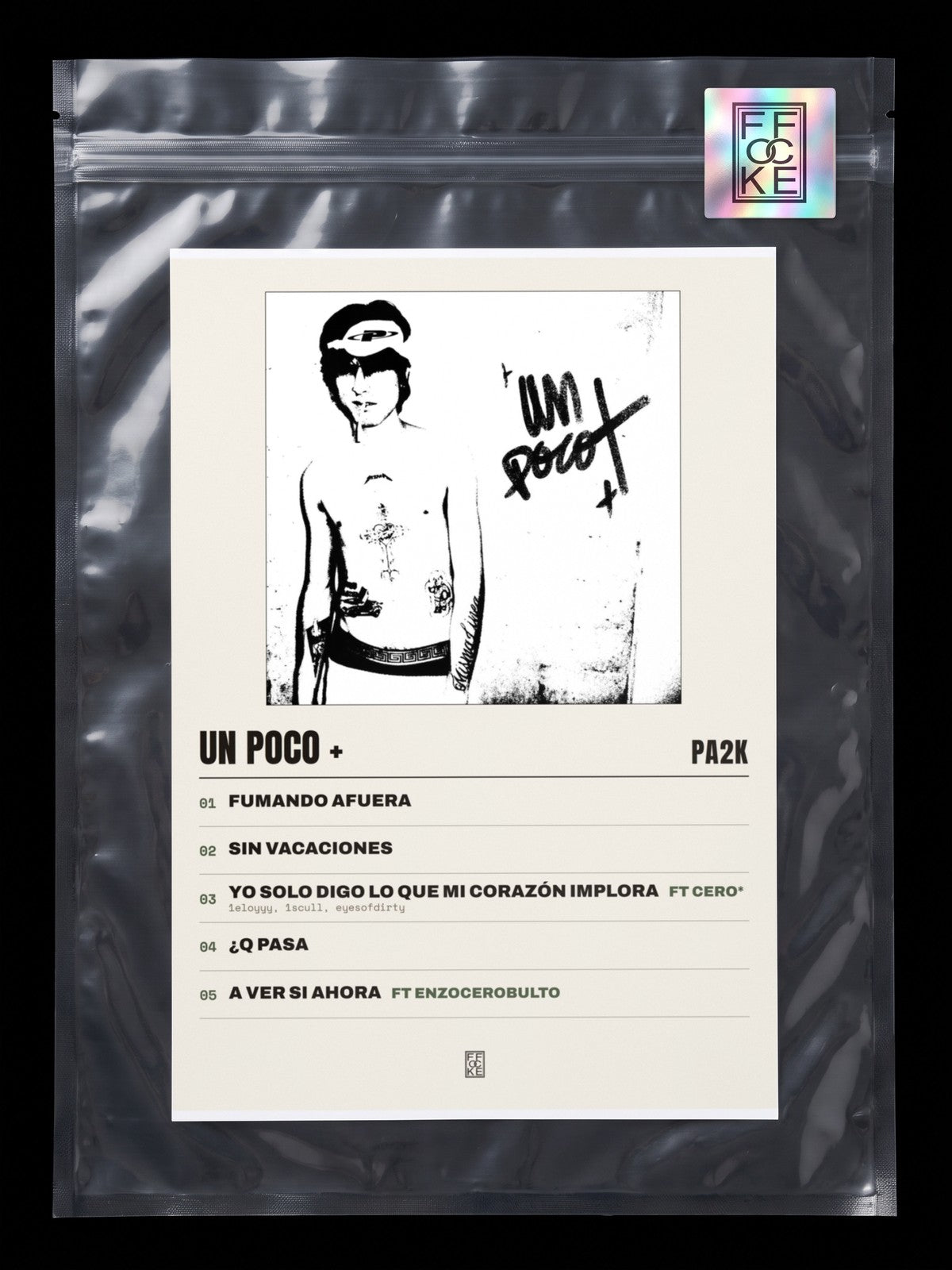 Póster de un poco + de Pa2k en una bolsa sellada con sticker FFOCKE