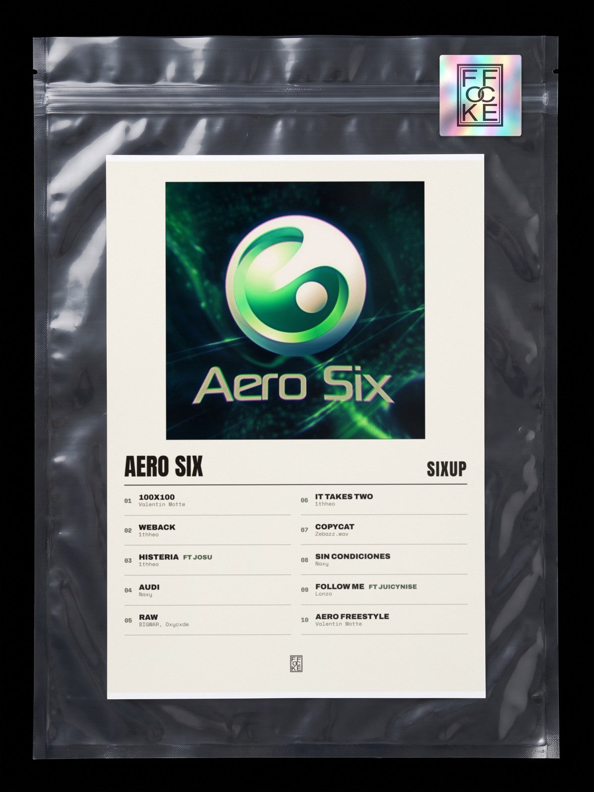 Póster de AERO SIX de SixUp en una bolsa sellada con sticker FFOCKE
