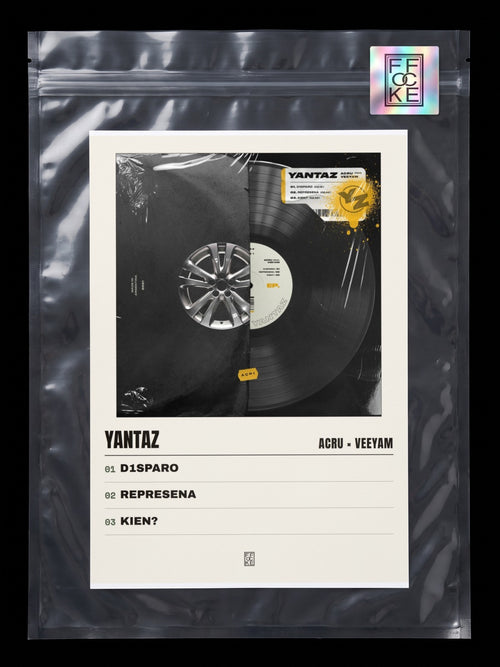 Póster de YANTAZ de ACRU × Veeyam en una bolsa sellada con sticker FFOCKE