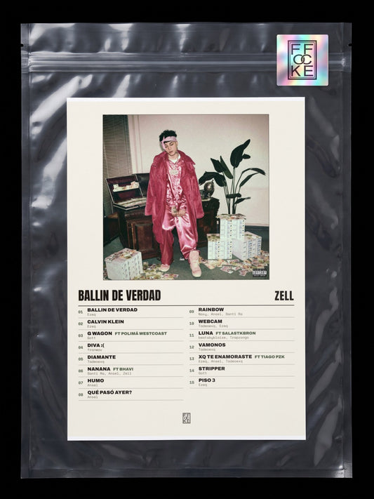 Póster de BALLIN DE VERDAD de Zell en una bolsa sellada con sticker FFOCKE