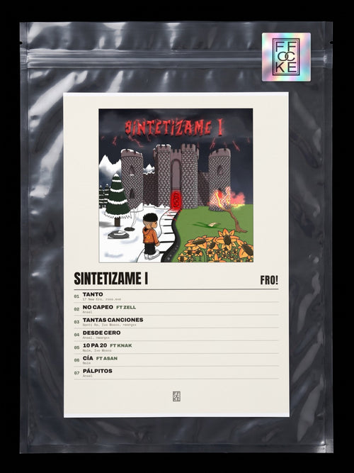 Póster de Sintetizame I de FRO! en una bolsa sellada con sticker FFOCKE