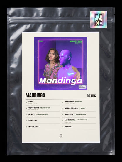 Póster de Mandinga de Davus en una bolsa sellada con sticker FFOCKE