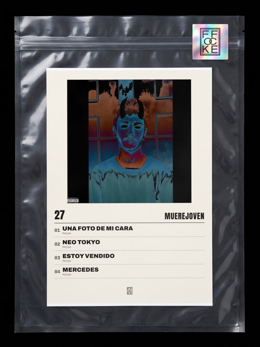 Póster de 27 de Muerejoven en una bolsa sellada con sticker FFOCKE