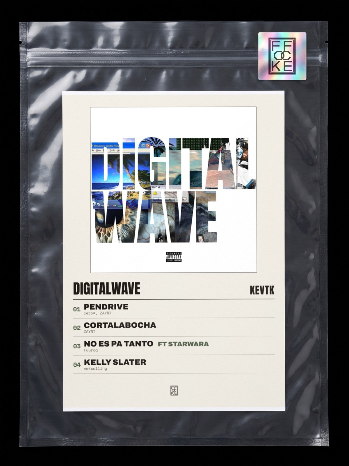 Póster de DiGiTALWAvE de KevTK en una bolsa sellada con sticker FFOCKE