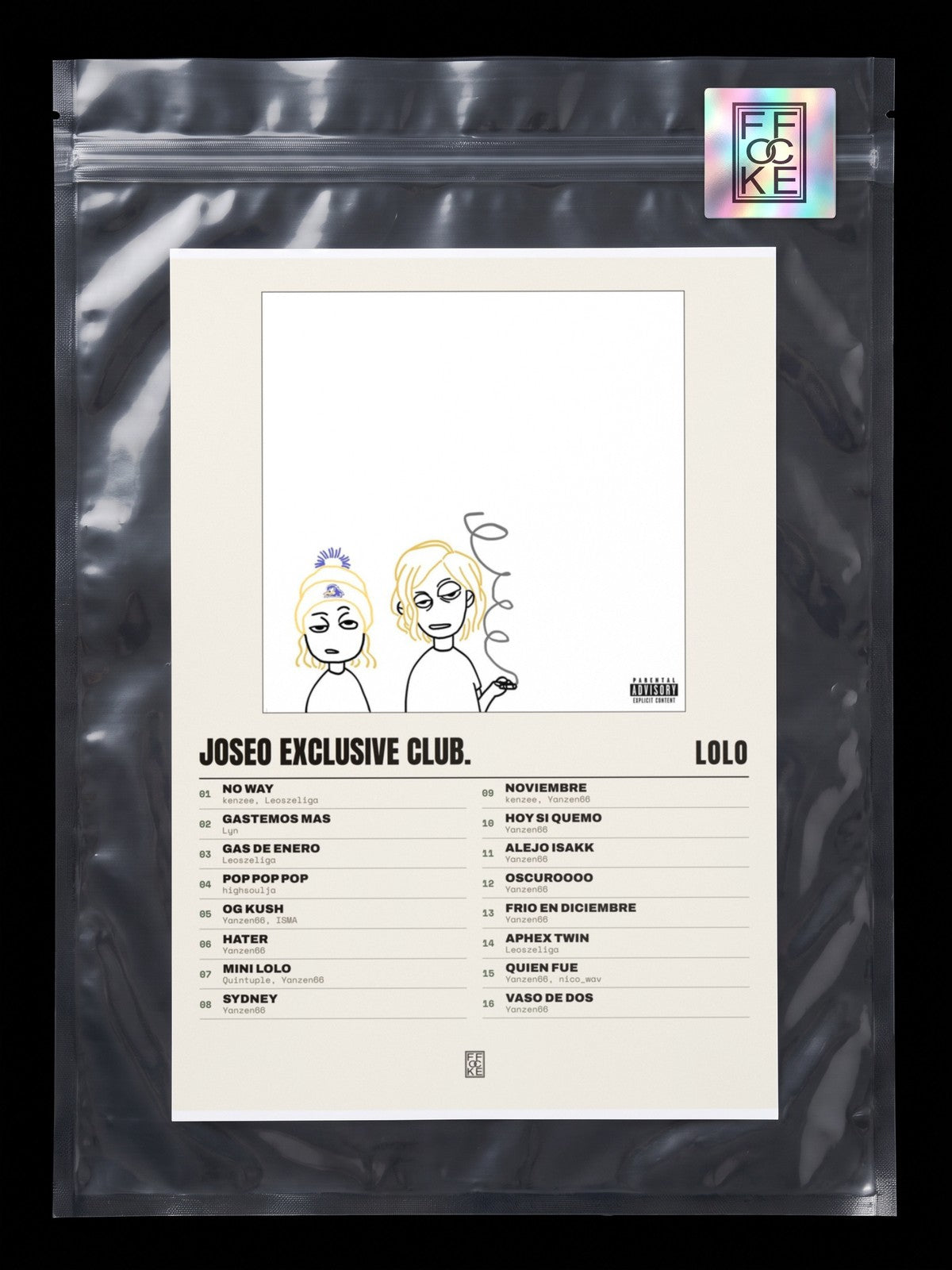 Póster de JOSEO EXCLUSIVE CLUB. de LoLo en una bolsa sellada con sticker FFOCKE
