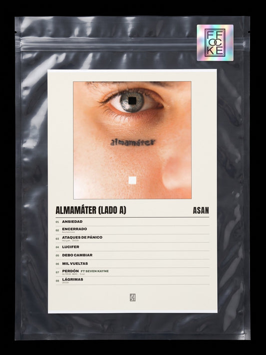 Póster de Almamáter (Lado A) de Asan en una bolsa sellada con sticker FFOCKE